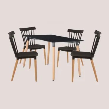 Set Tavolo da Pranzo Rettangolare in Legno di Faggio e MDF (120X80 - Sklum