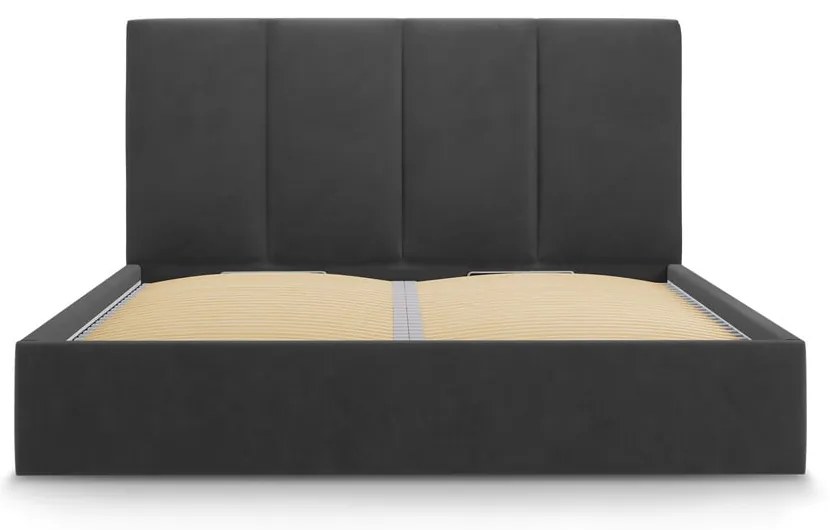 Letto matrimoniale imbottito grigio scuro con contenitore con griglia 180x200 cm Juniper - Mazzini Beds