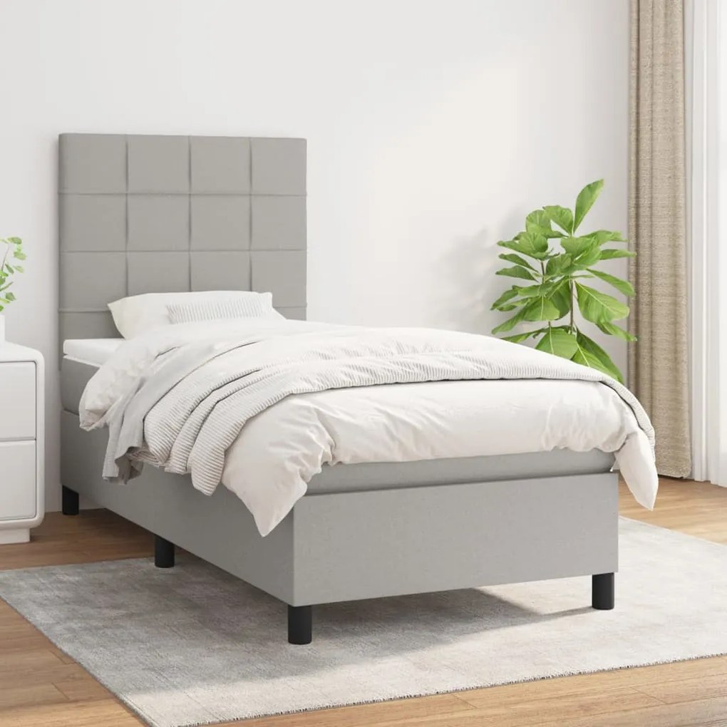 Giroletto A Molle Con Materasso Grigio Chiaro 90x200 Cm Tessuto /