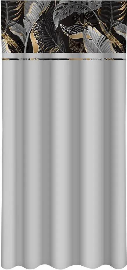 Tenda semplice grigio chiaro con stampa di foglie grigie e dorate Larghezza: 160 cm | Lunghezza: 250 cm