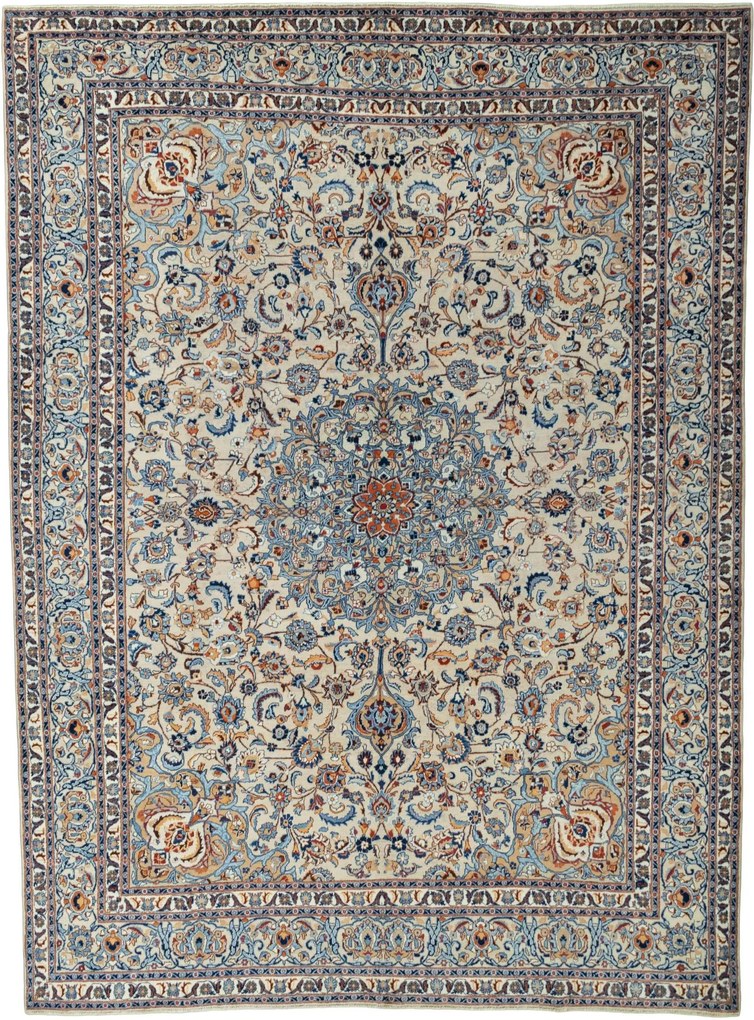 Kashmar Tappeto 310x420 Beige (Iran) Annodato A Mano