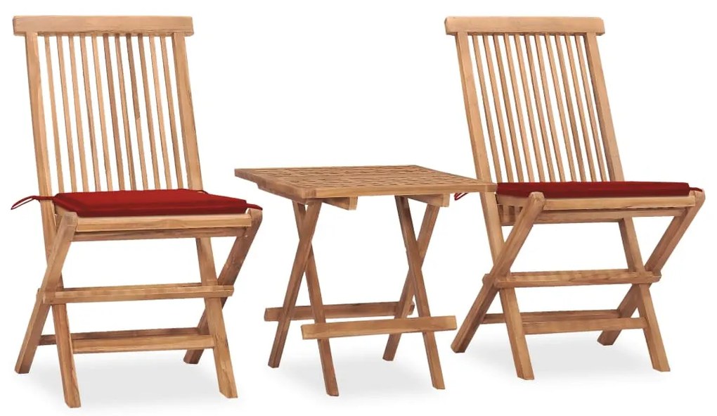 Set Da Pranzo Giardino Pieghevole 3 Pz Cuscino Massello Di Teak /