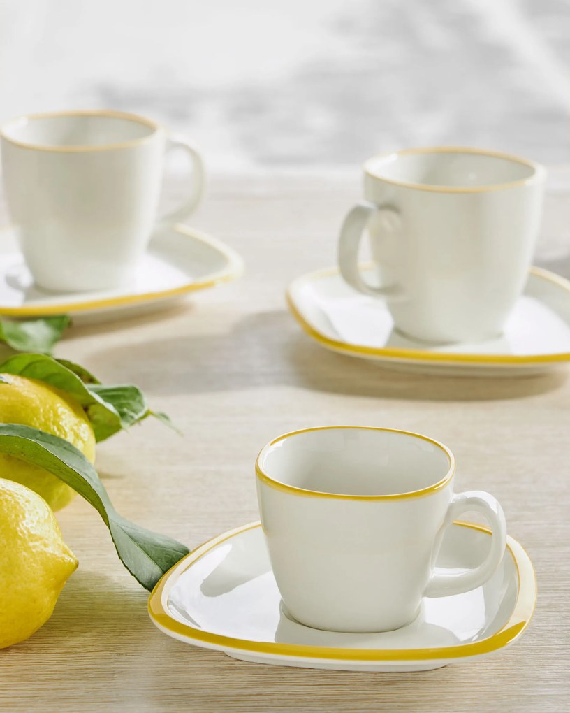 Kave Home - Tazza da caffè Odalin con piattino in porcellana bianca e gialla