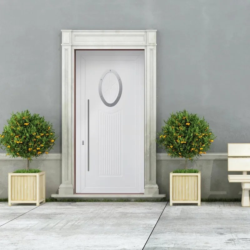 Portoncino d'ingresso Modern1 L 90 x H 210 cm in alluminio bianco, apertura spingere a destra
