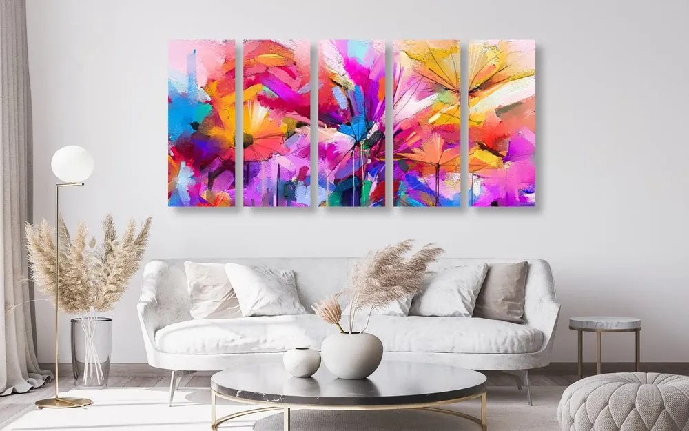 Quadri 5 pezzi – Fiori colorati astratti