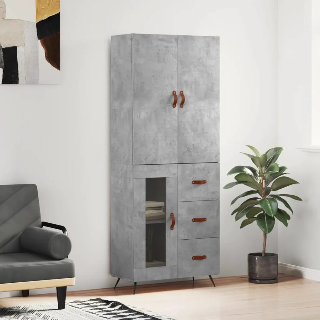 Credenza grigio cemento 69,5x34x180 cm in legno multistrato