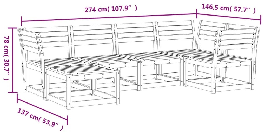 Set Divani da Giardino 6 pz in Legno Massello di Pino