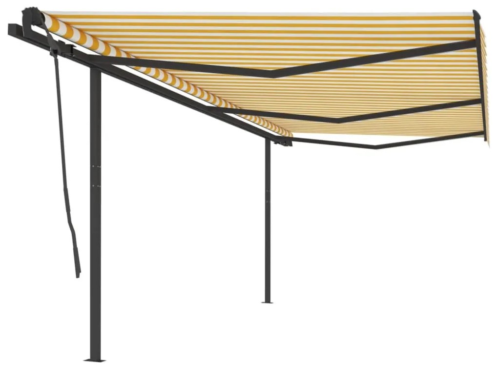 Tenda Da Sole Retrattile Manuale Con Pali 6x3,5 M Gialla Bianca /