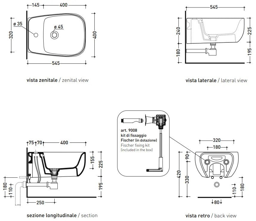 Flaminia Fluo FU218 bidet sospeso monoforo in ceramica bianco