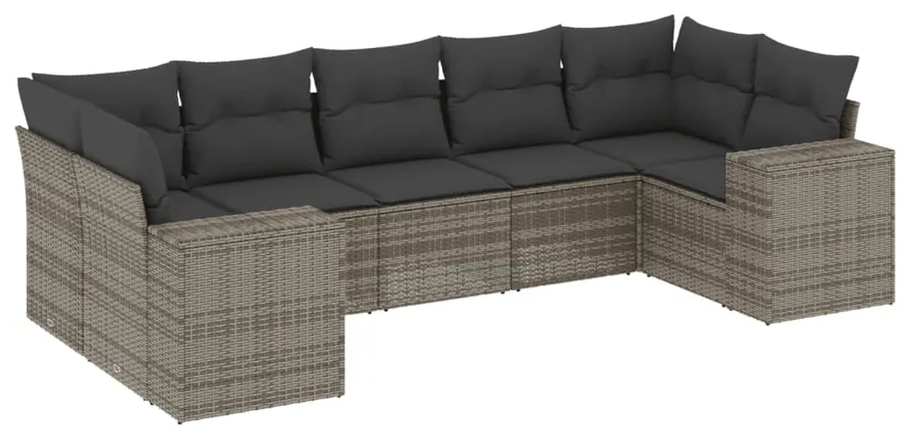 Set divani da giardino 7 pz con cuscini grigio in polyrattan