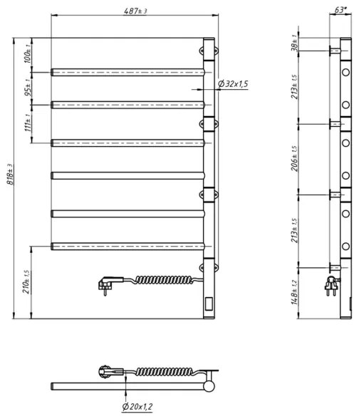 Portasciugamani rotante elettrico con termostato ARABESQUE 196W/230V 81,8cm IP44 nero