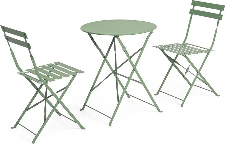 Set da pranzo da giardino color salvia in acciaio per 2 persone Austin – Bizzotto