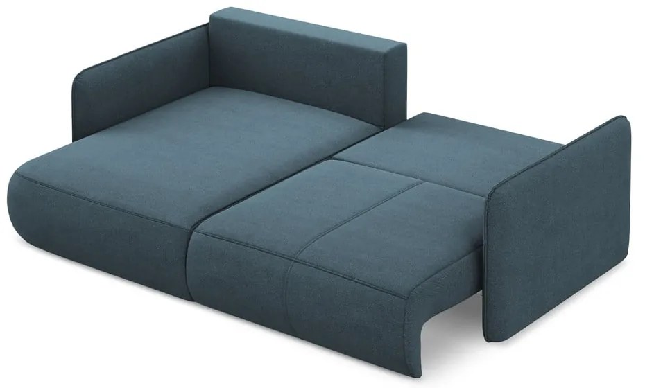 Divano angolare blu allungabile/con contenitore (con penisola a sinistra) Nanea – Makamii