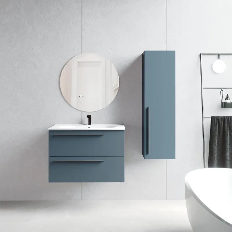 Mobile da bagno sospeso sotto lavabo L 80 x H 55 x P 39.5 cm blu laccato opaco, 2 cassetti VISOBATH Mia
