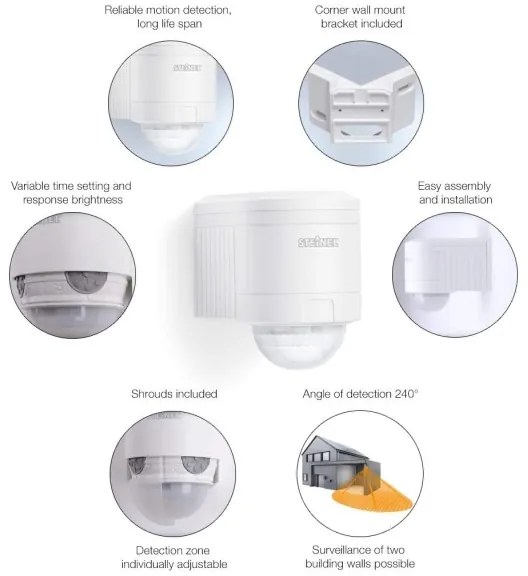STEINEL 602819 - Sensore ad infrarossi da parete IS240 bianco IP54