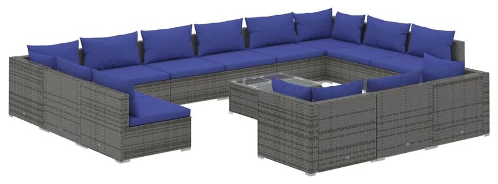 Set Divani da Giardino 14 pz con Cuscini in Polyrattan Grigio