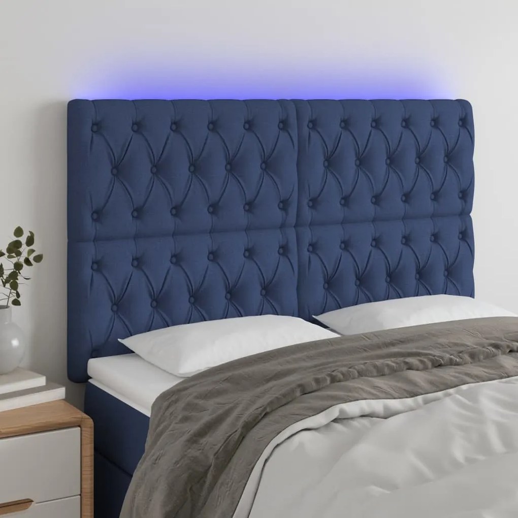 Testiera A Led Blu 160x7x118/128 Cm İn Tessuto /