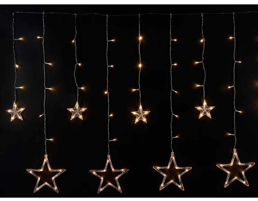 Luci Natalizie a Pioggia con Stelle Pendenti e Luci LED Bianco Caldo