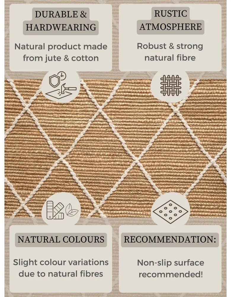 Tappeto di colore naturale in iuta tessuto a mano 80x150 cm Kunu – Hanse Home