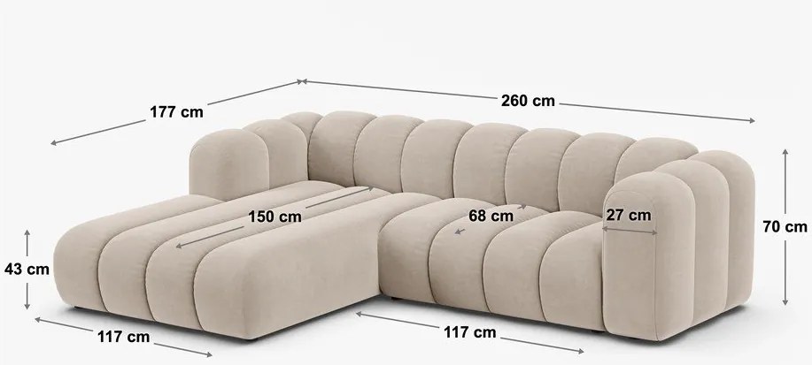 Divano angolare verde (con penisola a destra/con chaise lounge) con rivestimento in ciniglia Lupine – Micadoni