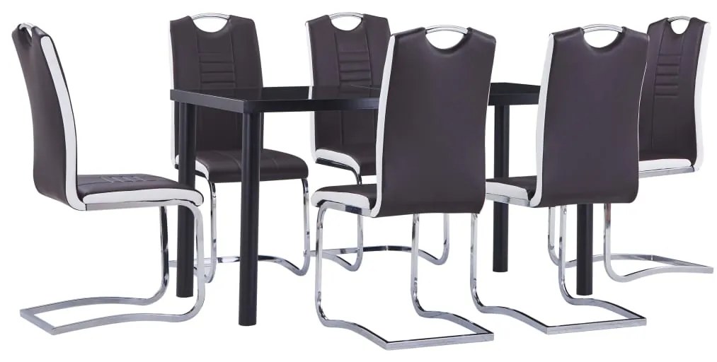Set Sala Da Pranzo 7 Pz İn Similpelle Marrone /