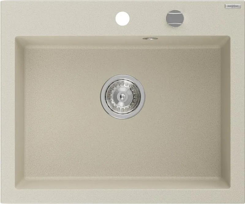 Mexen Elix lavello in granito a 1 vasca 600 x 500 mm, beige, sifone cromato - 6525601005-69