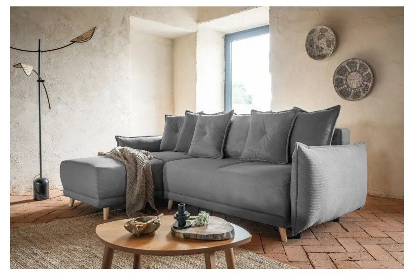Divano letto angolare in velluto a coste grigio (variabile) Lazy Lukka - Miuform
