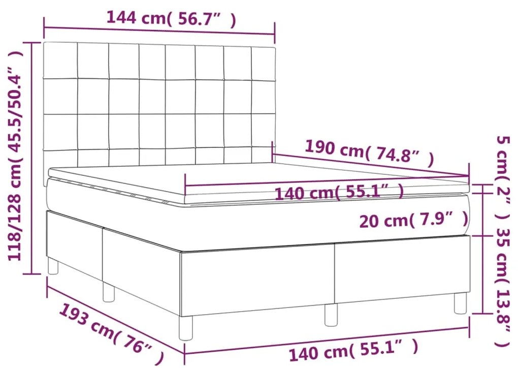 Giroletto a Molle con Materasso Blu Scuro 140x190 cm in Velluto