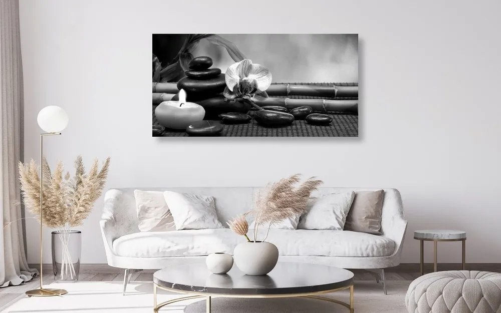 Quadro su tela – Natura morta Feng Shui in bianco e nero