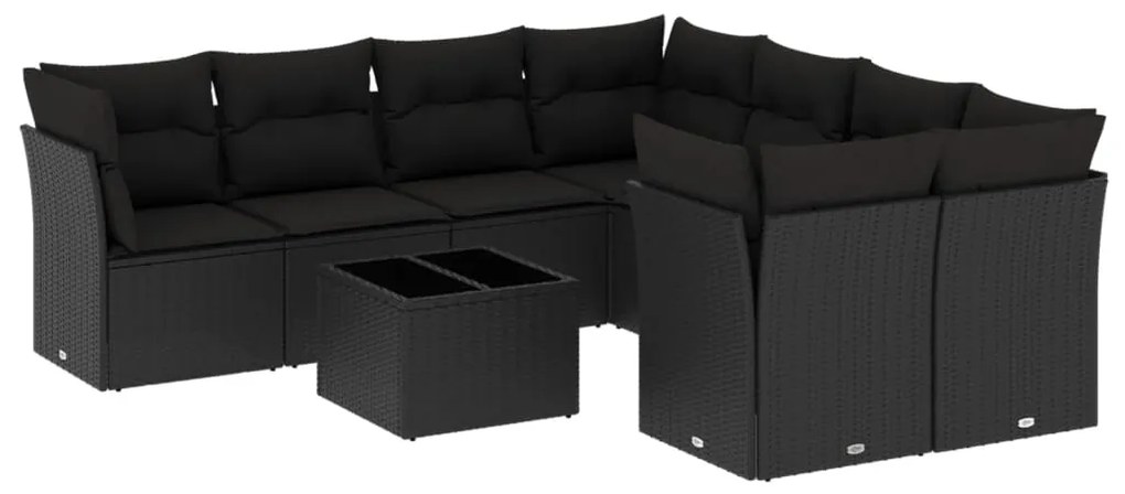 Set Divani da Giardino 9 pz con Cuscini Nero in Polyrattan