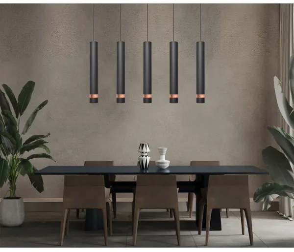 LED Lampadario a sospensione con filo TUBA 5xGU10/6,5W/230V nero/rame