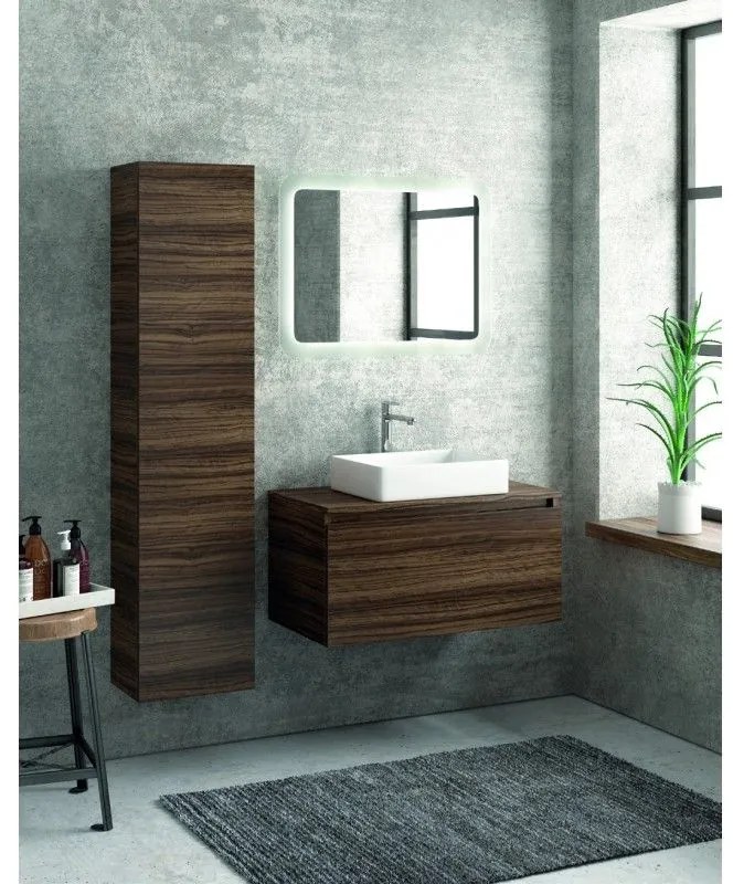 Kamalu - composizione bagno sospesa 80cm mobile colonna e specchio led