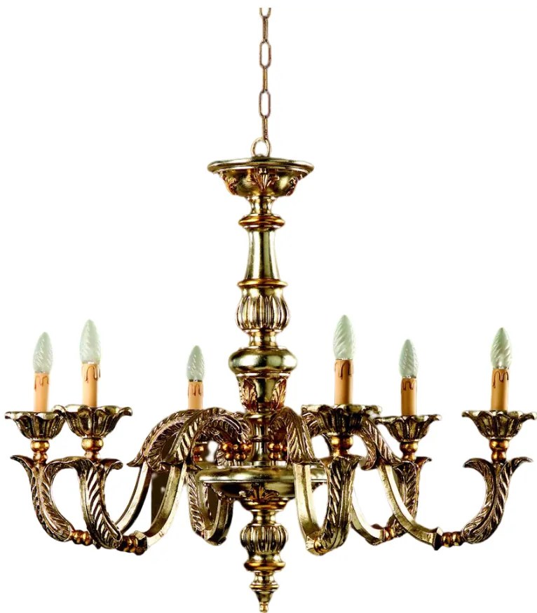 Lampadario In Legno Classico Argento Mecca 6 Luci Cavaliere