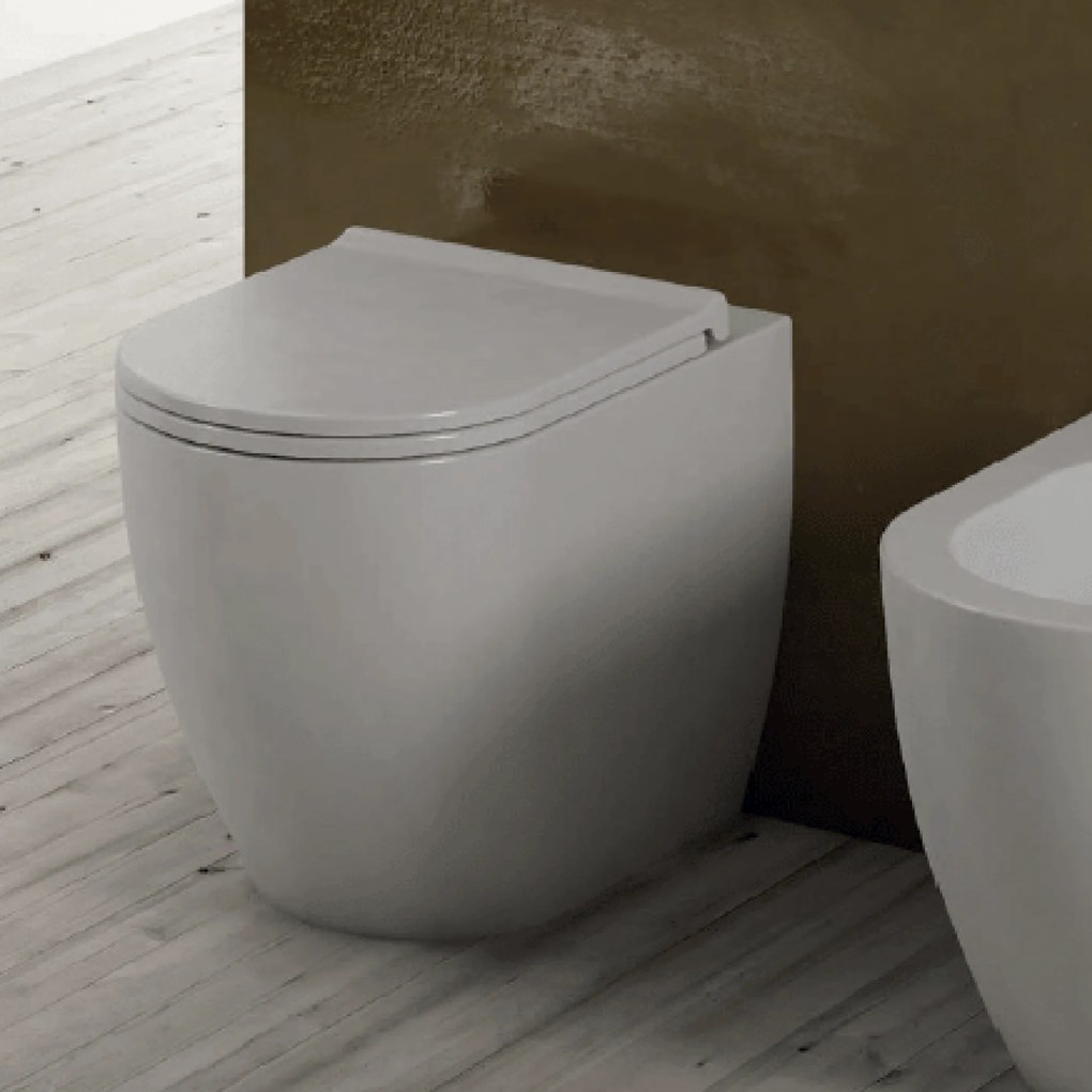 Wc a Terra Senza Brida Ceramica Cielo Filo Muro Bianco Lucido "Smile 53"