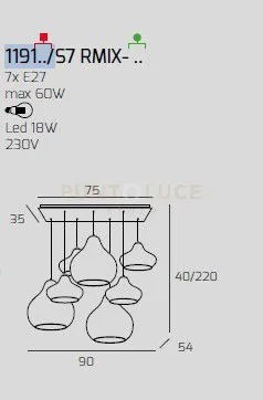 Sosp. bianco 7 luci rettangolare vetri (2 x piccolo am + 2 x piccol...
