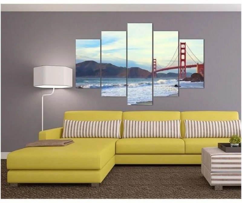 Quadro su tela 5 pannelli New York Golden Gate  Dimensioni 100x70