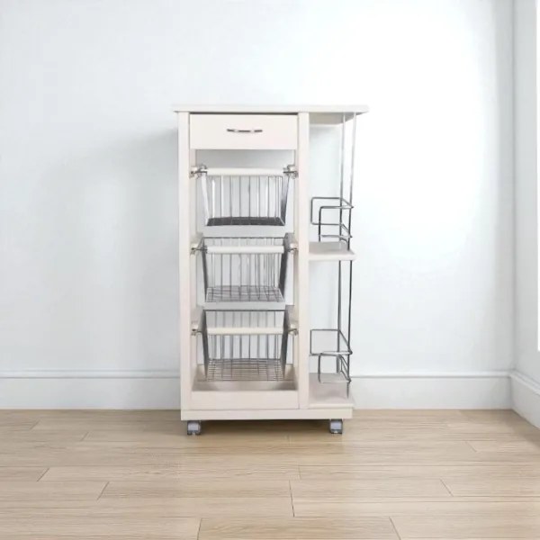 Carrello da cucina SLIM portafrutta con portabottiglie Bianco