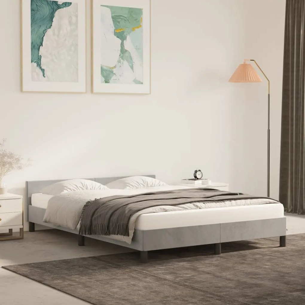 Giroletto Senza Materasso Grigio Chiaro 140x200 Cm Velluto /