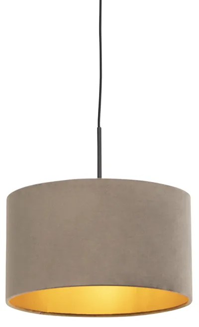 Lampada a sospensione con paralume in velluto color tortora con oro 35 cm - Combi
