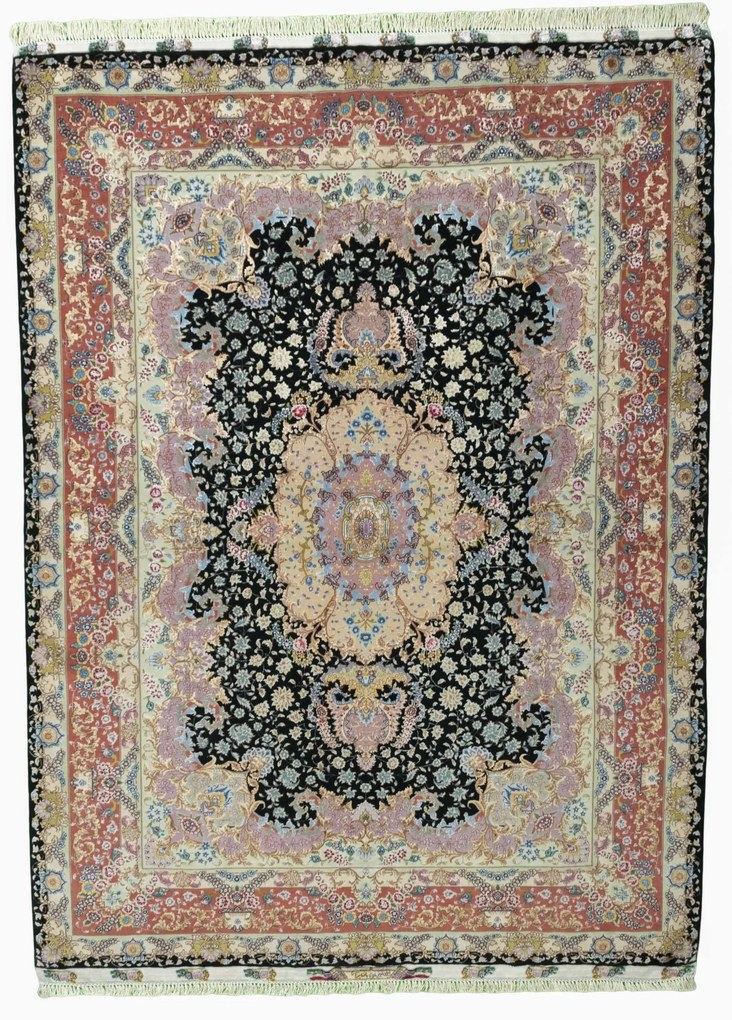 Tabriz Tappeto 150 x 210 Nero (Iran) Annodato A Mano