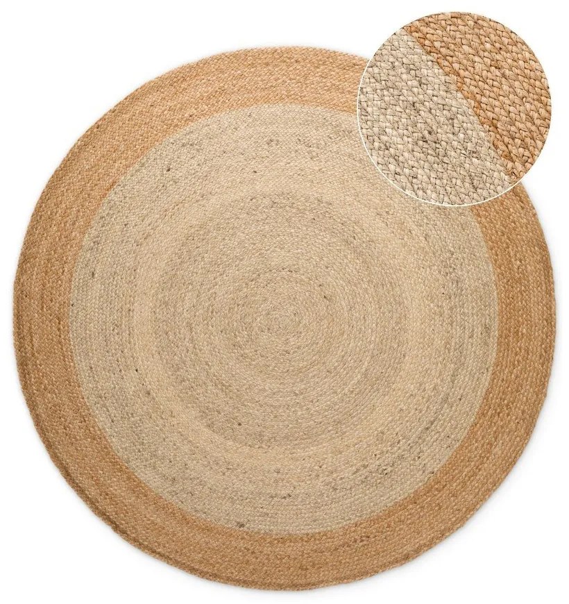 Tappeto rotondo avorio in iuta reversibile e tessuto a mano ø 240 cm Jutta Ivory – Hanse Home