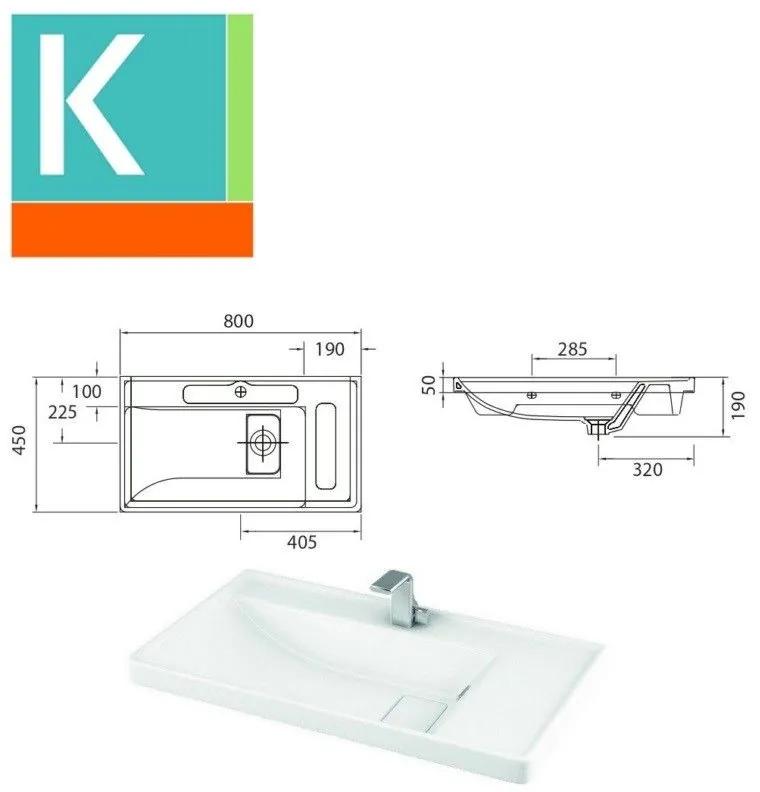Kamalu - mobile bagno sospeso 80cm cassetto e lavabo integrato sp-80