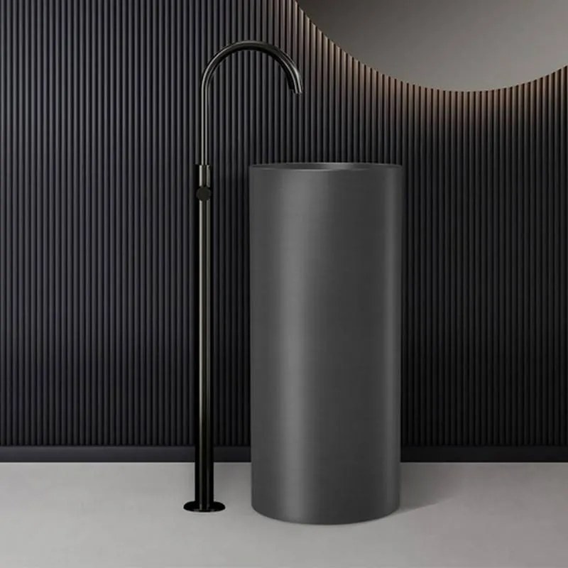 Kamalu - lavabo da terra freestanding con drenaggio a pavimento finitura gun metal |