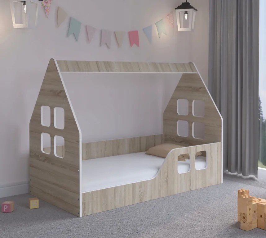 Letto per bambini Casa Montessori 140 x 70 cm in quercia sonoma destra