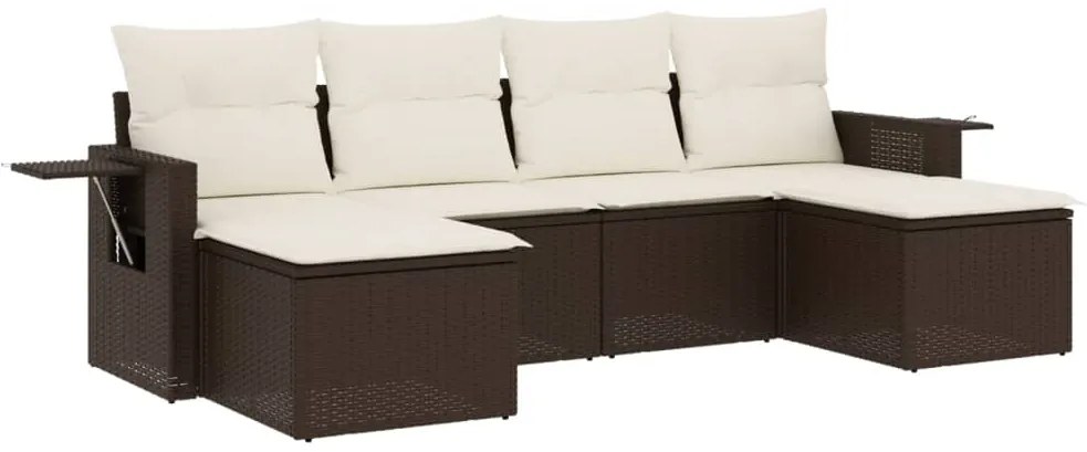 Set divano da giardino 6 pz con cuscini marrone in polyrattan