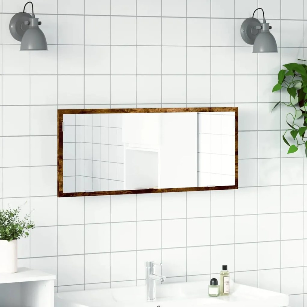 Specchio bagno led rovere fumo 100x8,5x37cm legno multistrato