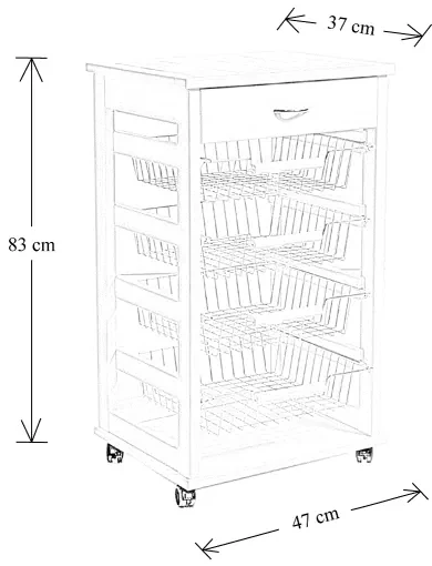 DecHome Carrello Cucina Portafrutta Portatutto Multiuso in Metallo Dimensioni 37x37x77,5 cm
