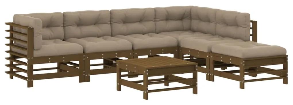 Set divani da giardino 7 pz con cuscini in legno massello miele