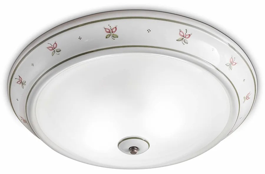 Plafoniera Classica Capua Ceramica E Ottone Satinato Decorato 2 Luci E27