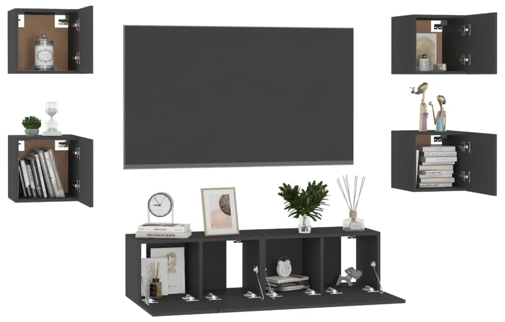 Set mobile tv 6 pz nero in truciolato